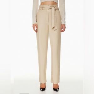 Aritzia Babaton Beige Belted new Vegan Leather Comfy Relaxed Casual Pant Sz 8